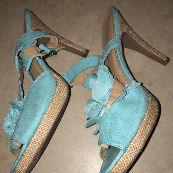 Tiffany Blue Teal Suede Platform Dress Heels - Picture 4 of 6